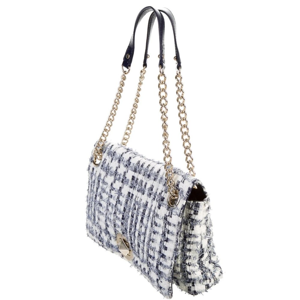 DESIGNER KATE SPADE BLUE MULTI COLOR TWEED FLAP M SIZE CHAIN STRAP SHOULDER BAG - Picture 7 of 13